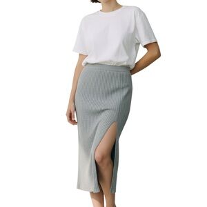 Aritzia Wilfred Free Ribbed Knit Slit Skirt Grey